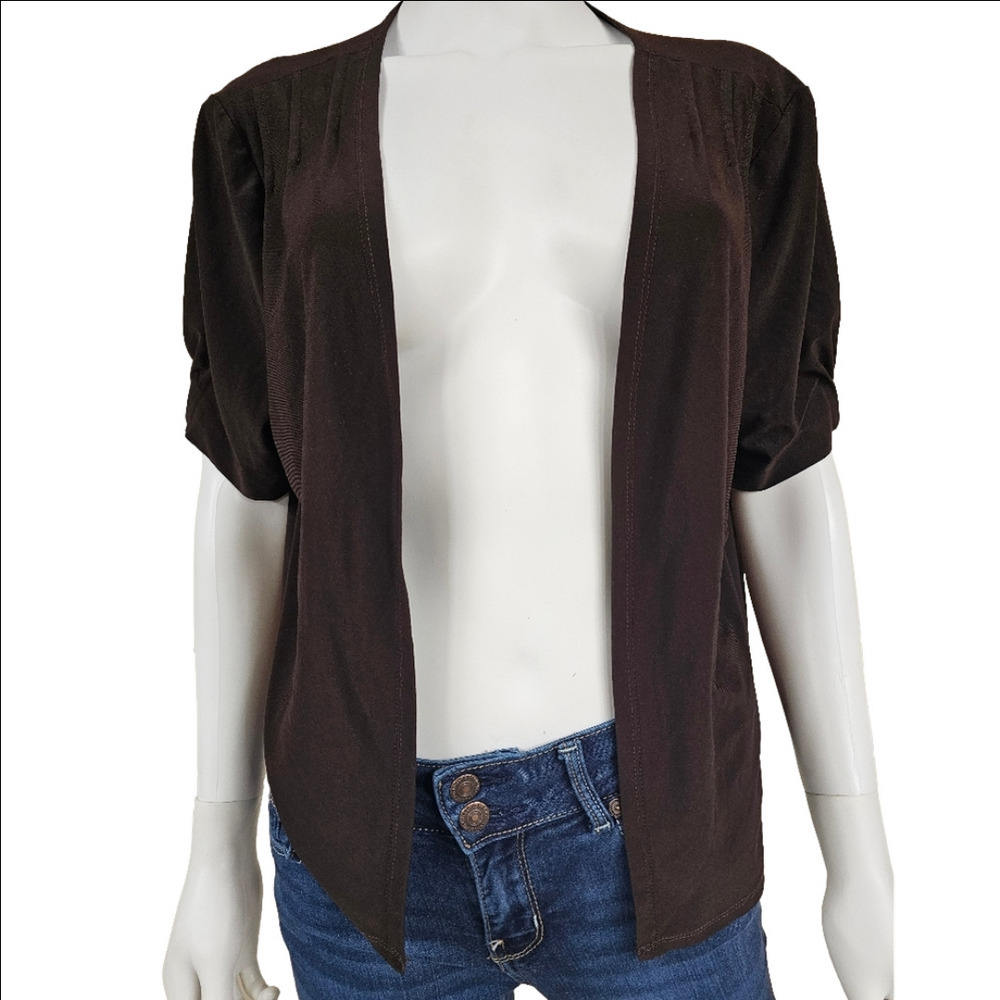 Perceptions New York Short Ruched Sleeves Open Front Cardigan Size 16
